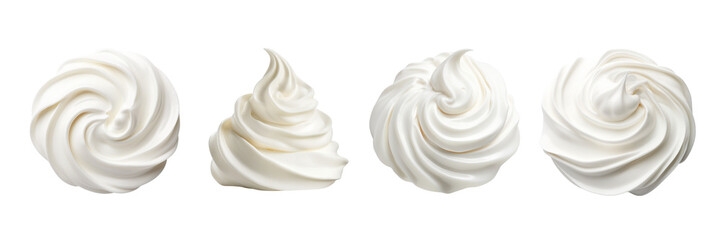 Set of whipped cream isolated on a transparent or white background in the top view - obrazy, fototapety, plakaty