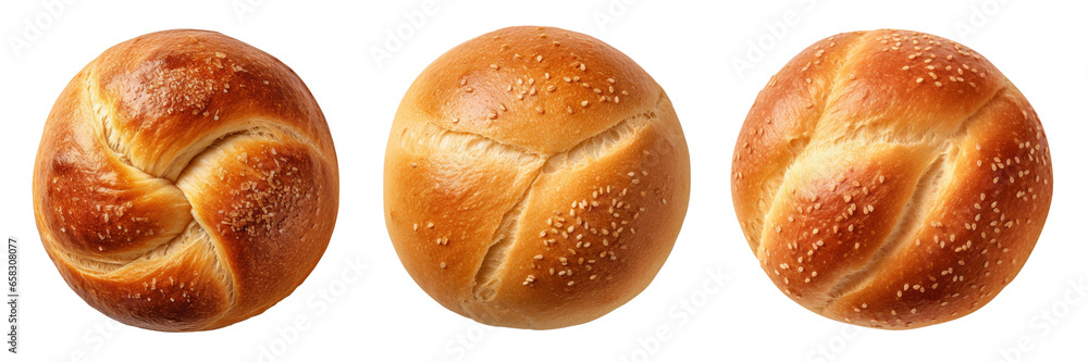 Wall mural set of bread bun is isolated on a transparent or white background in the top view