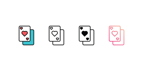 Playing Cards icons, color, line, glyph, gradient, Blue icon, Birthday party icon in five variations stock illustration.
