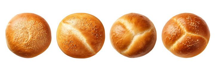 Set of bread bun is isolated on a transparent or white background in the top view - obrazy, fototapety, plakaty
