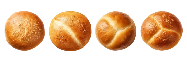Rolgordijnen Set of bread bun is isolated on a transparent or white background in the top view © Nayan