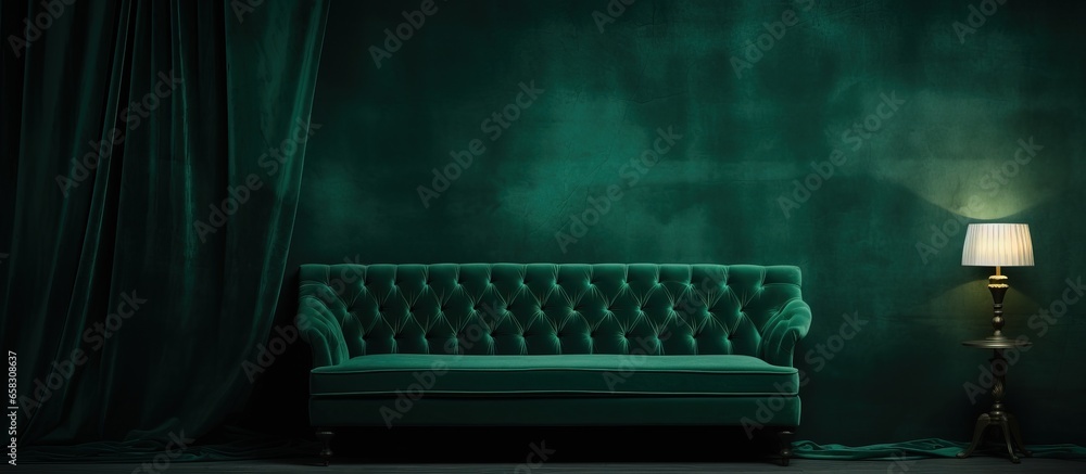 Wall mural dark green velvet background with ample space evoking a sense of opulence and mystique