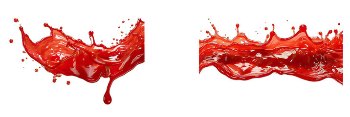 ketchup  splash with droplets and bauble, isolated on a transparent background with a PNG format. ketchup flowing.