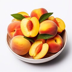 Naklejka na ściany i meble Fruitful Temptations Vision of Peaches in Isolated Bowl Generative AI