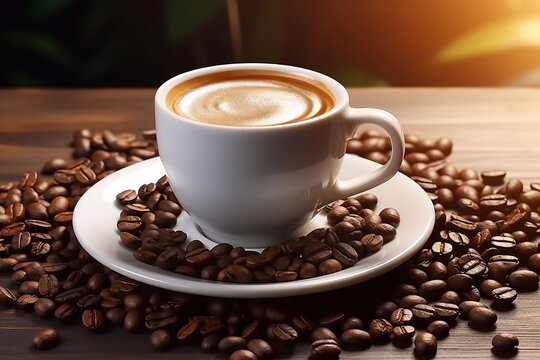 Java Delight Image of Coffee Cup with Seeds Generative AI