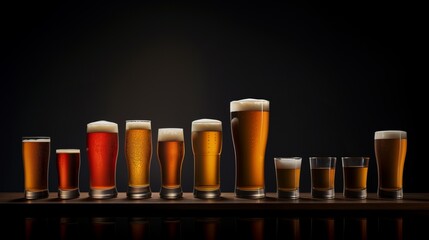 row of glasses with different types of beer