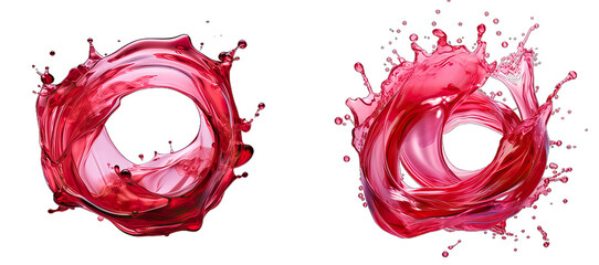 set round syrup red splash with droplets and bauble, isolated on a transparent background with a PNG format. syrup red flowing.