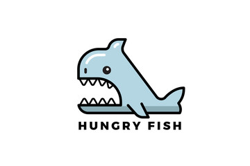 Whale Shark Logo Fish Angry Vector Cartoon style.