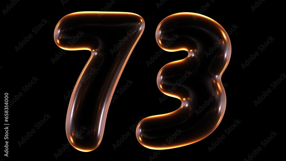 Poster animation of glowing number 73 in 3d rendering.