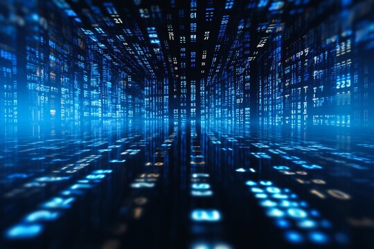 blue background glowing numbers architecture binary les enigma corporate holograms equations