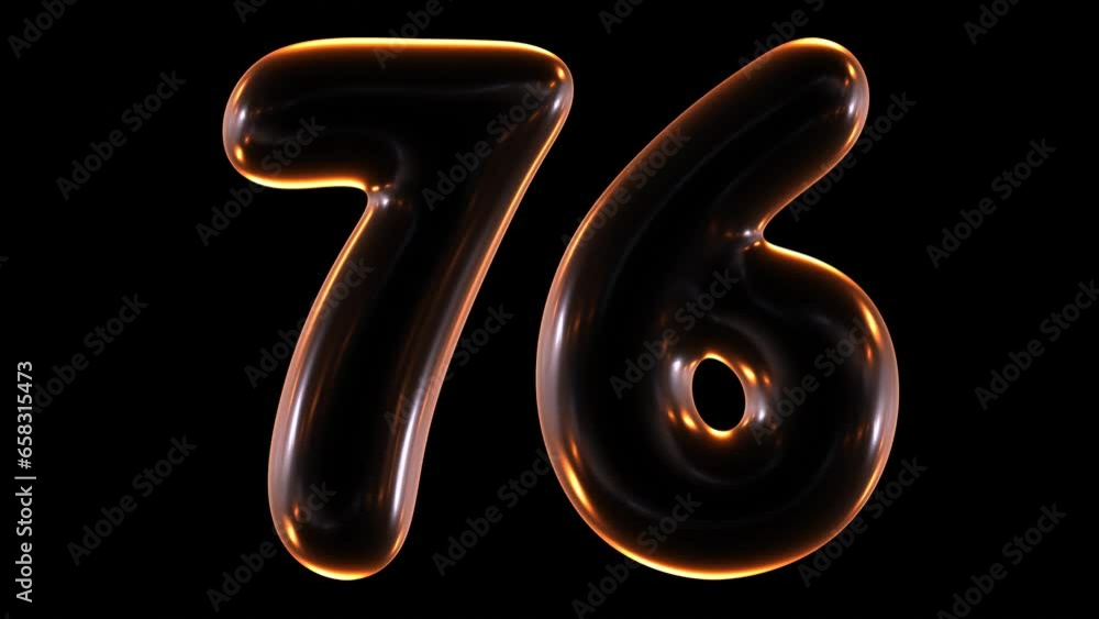 Poster animation of glowing number 76 in 3d rendering.