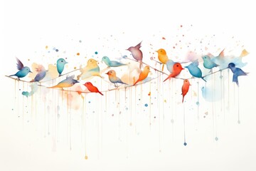 "Graceful Festive Bird Formation in Minimalist Watercolor" Ai generated.