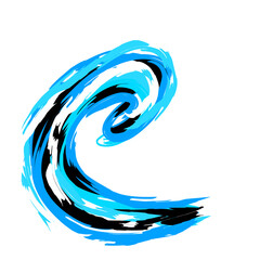 Blue rolling ocean waves. Grunge brush stroke sea waves, hand drawn artwork. Printable design.