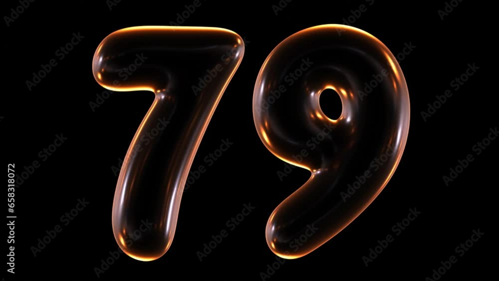 Poster animation of glowing number 79 in 3d rendering.