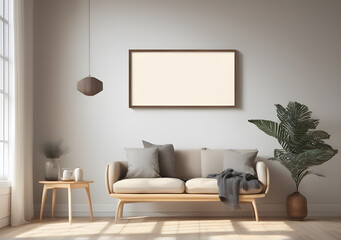 Modern Interior design, Poster frame, Mockup, Living room, Generative AI