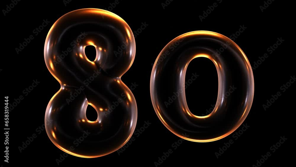 Poster animation of glowing number 80 in 3d rendering.