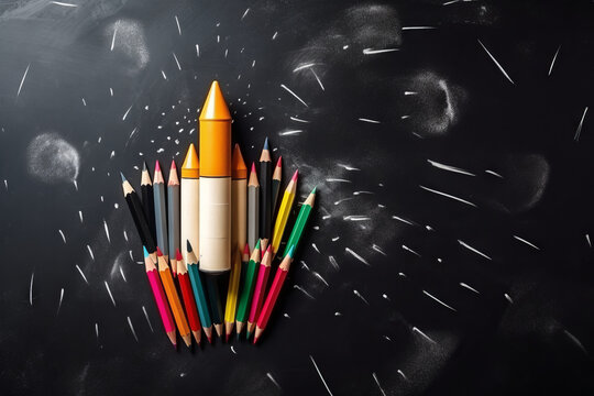 Launchpad Dreams, School Supplies Turned Rocket. Generative AI