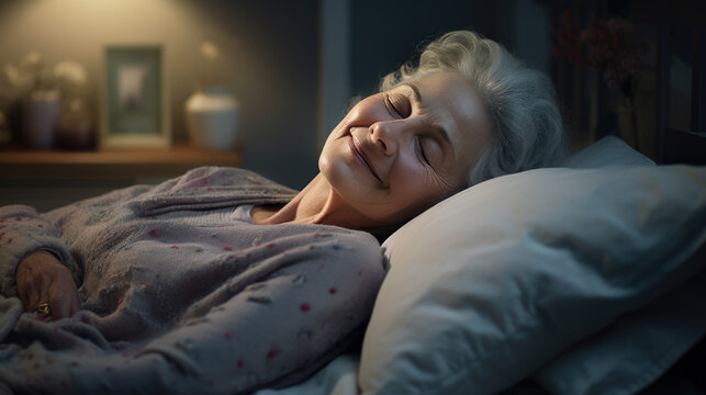 Senior Woman Sleeps In A Bed At Home