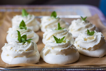 Meringue French dessert. Homemade sweet food.