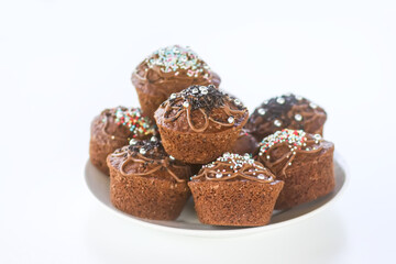 Chocolate chip muffins. Sweet dessert. Homemade food.