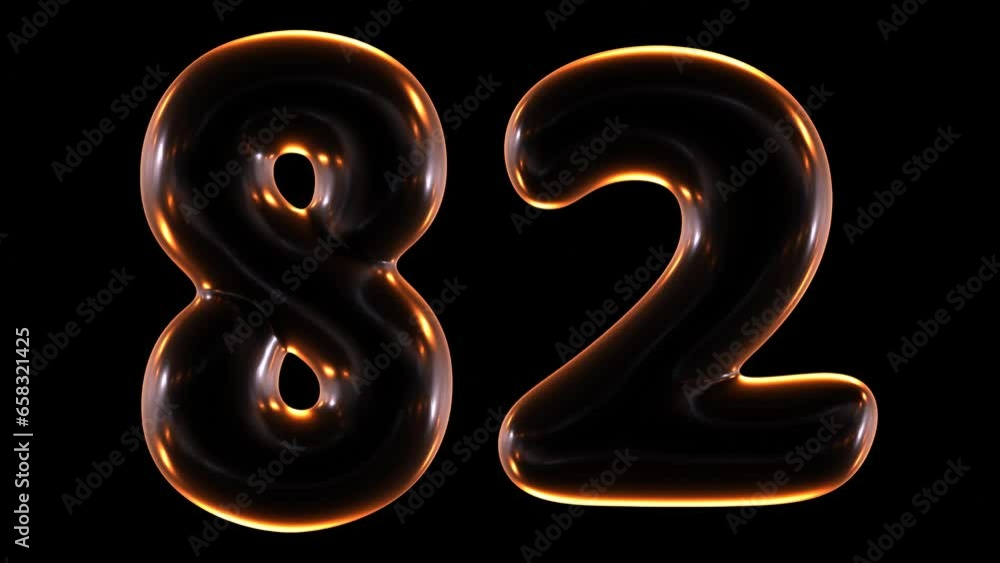 Poster animation of glowing number 82 in 3d rendering.