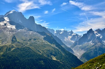 Landscape of the Mont Blanc massif from the route of the Lakes de la Flegère, France