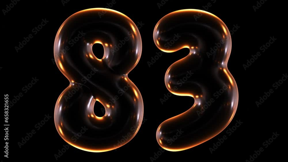 Poster animation of glowing number 83 in 3d rendering.
