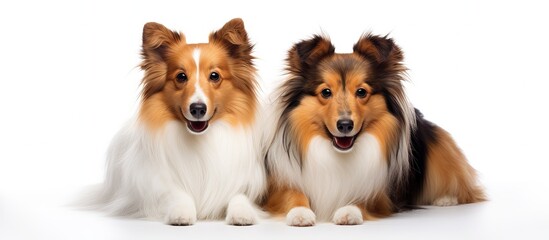 Sheltie dogs breed for training in studio on white background