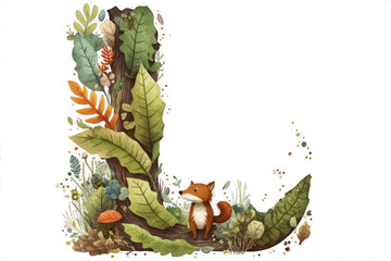 alphabet letter L monogram initial preschool forest child nursery decor school nature capital upper case letter wall art poster animal kid birthday toddler baby cute adorable wallpaper sticker party