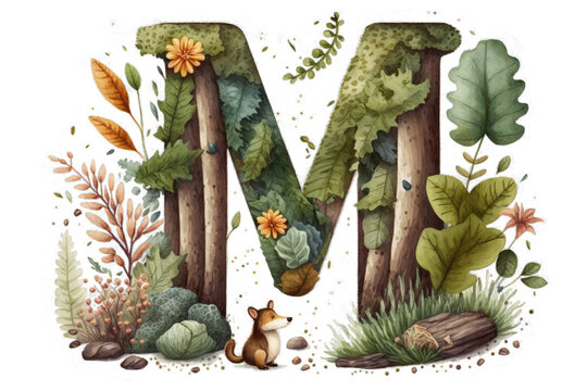 alphabet letter M monogram initial preschool forest child nursery decor school nature capital upper case letter wall art poster animal kid birthday toddler baby cute adorable wallpaper sticker party