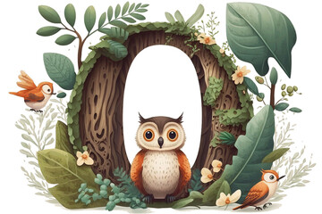 alphabet letter O monogram initial preschool forest child nursery decor school nature capital upper case letter wall art poster animal kid birthday toddler baby cute adorable wallpaper sticker party