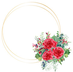 Róże złota ramka dekoracyjna - obrazy, fototapety, plakaty