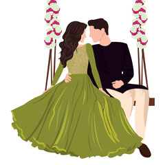 vector indian wedding bride and groom wearing traditional wedding dresses - obrazy, fototapety, plakaty