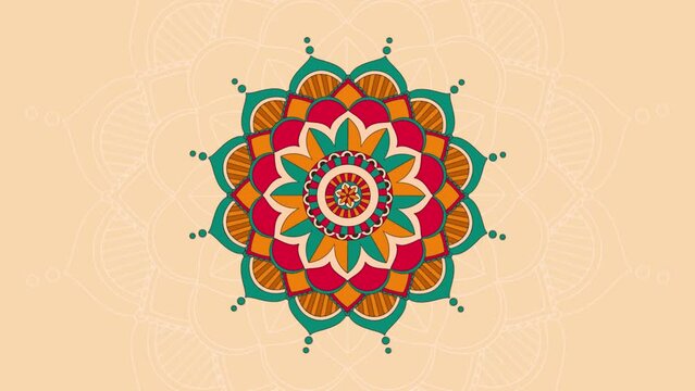 Abstract center mandala art 4k video footage, Floral vintage decorative element's, Mandala animation with seamless looping, Editable background.