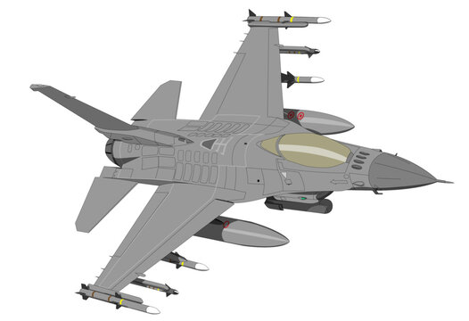  F-16 Block 50 (Air to Air Loadout) Editable Vector Illustration - For Posters, Banners and Patches