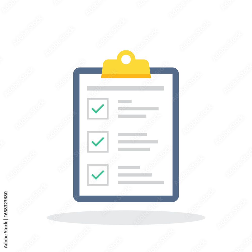 Poster clipboard with checklist icon in flat style. planning and organization of work vector illustration o