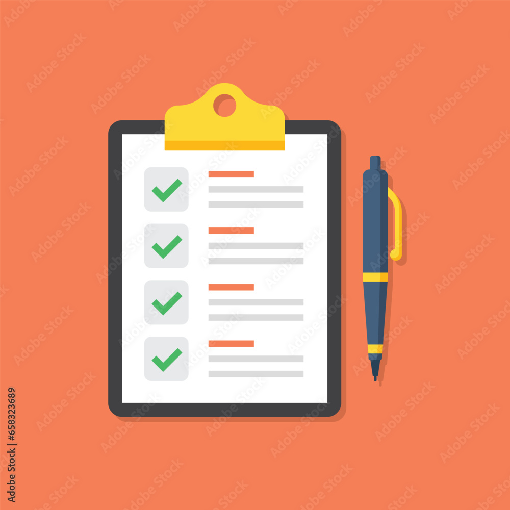 Poster clipboard with checklist icon in flat style. planning and organization of work vector illustration o