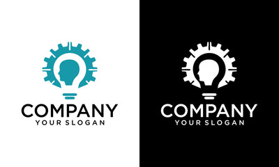 Head Logo abstract design vector template Linear style. Creative Think Brainstorm ideas Logotype concept icon.