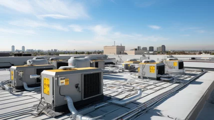 Foto op Plexiglas Air conditioning (HVAC) installed on the roof of industrial buildings. © MP Studio