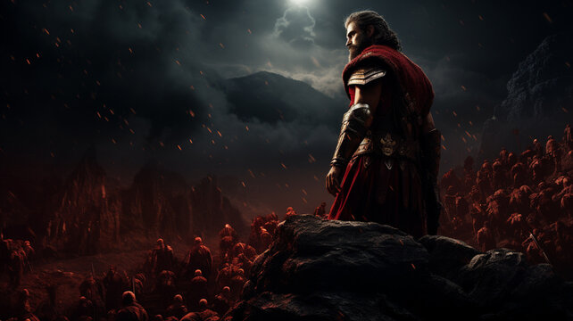 Spartan Commander Overlooking Battlefield