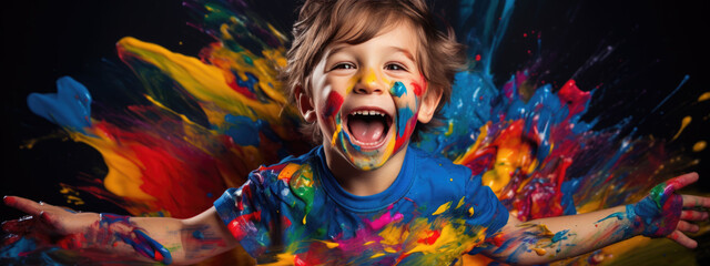 Little kid covered in paint