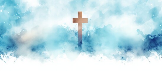 Watercolor Easter cross clipart with watercolour texture on blue background