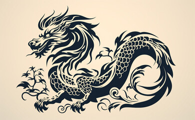 Fototapeta premium 2024 Asian Chinese Traditional Dragon Silhouette - Happy New Year Celebration
