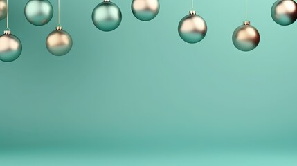  a group of christmas ornaments hanging from a line on a green background.  generative ai