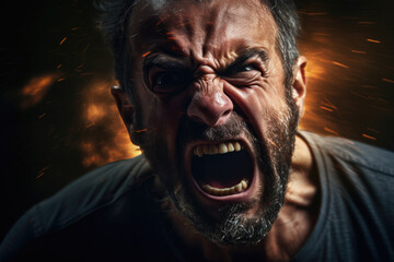 Portrait of a very angry shouting man close up