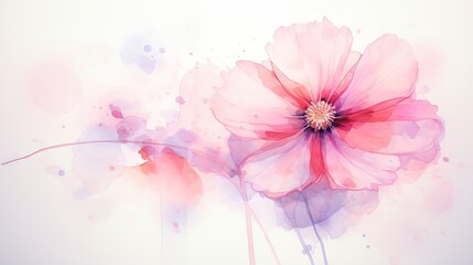  a painting of a pink flower on a white background with watercolor splashes.  generative ai