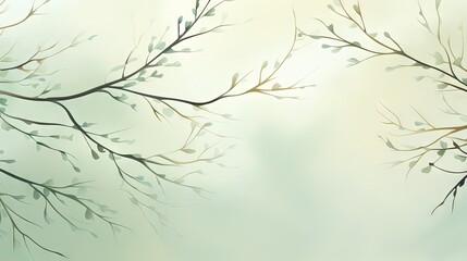  a tree branch with green leaves on a blurry background.  generative ai