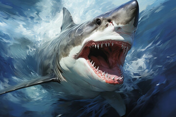 Raging Shark in the Depths. Generative AI - obrazy, fototapety, plakaty