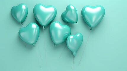  a group of heart shaped balloons floating on a blue background.  generative ai