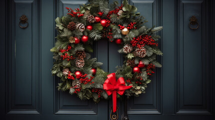 Fototapeta na wymiar christmas wreath on door